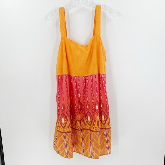Columbia Orange Printed Wide Strap Square Neck Pocket Casual Sundress Size Large - Picture 1 of 15